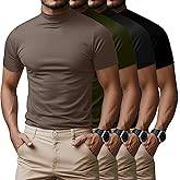 Ficerd 4 Pack Men's Mock Neck T Shirts, Short Sleeve Mock Turtleneck Undershirt Pullover Basic Tops Causal Solid Tee for Men