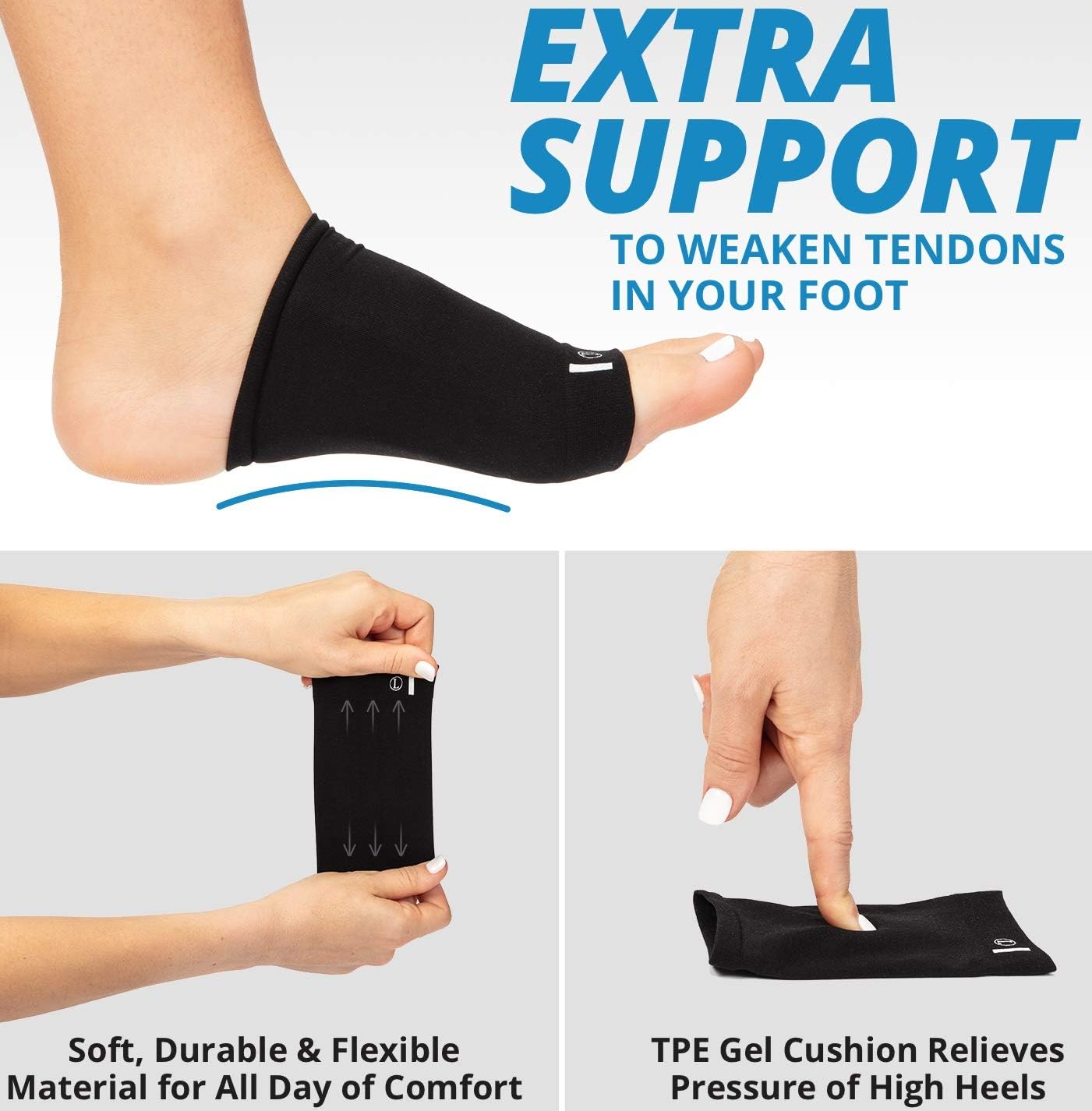 Arch Support Brace for Flat Feet with Gel Pad Inside - 2 Pairs - Plantar Fasciitis Support Brace - Compression Arch Sleeves for Women, Men - Foot Pain Relief for Planter Fasciitis, Arch Pain (Black): Health & Personal Care