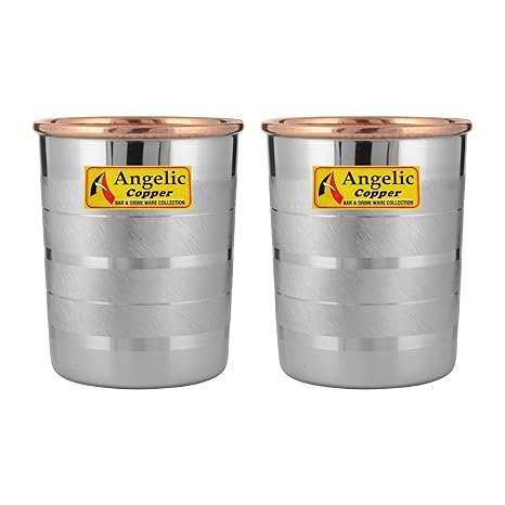Angelic Copper Designer Steel Glasses Set, 260 ml, Set of 2, Steel/Copper