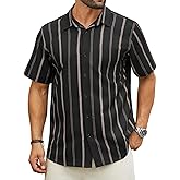 Hardaddy Men's Casual Striped Shirts Button Down Short Sleeve Blouse for Men Spring Summer