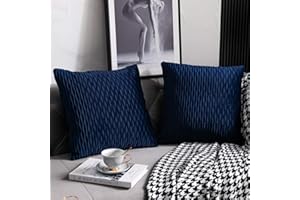 DEZENE Navy Striped Couch Pillow Cases: 2 Pack 18x18 Inch Original Velvet Square Throw Pillow Covers for Farmhouse Home Decor