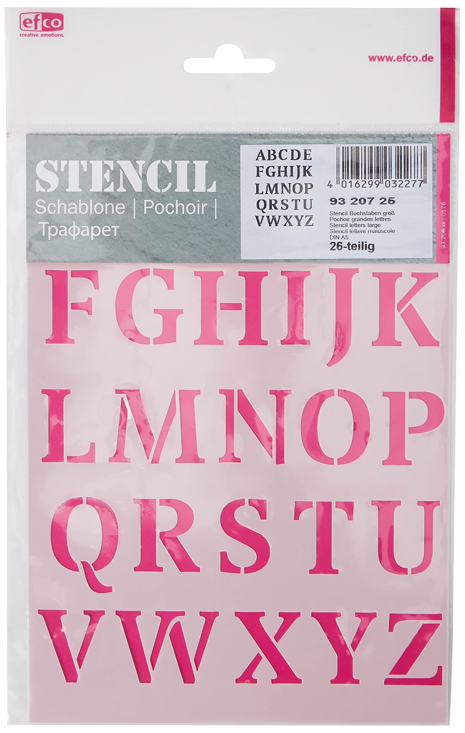 EFCO Stencil Letters large/26 Designs Din, Plastic, Transparent, A 5