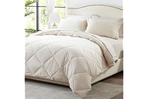 Zzlpp King Size Bed in a Bag 7 Pieces, Cream Bed Comforter Set with Comforter and Sheets, All Season Bedding Sets with 1 Comforter, 2 Pillow Shams, 2 Pillowcases, 1 Flat Sheet, 1 Fitted Sheet