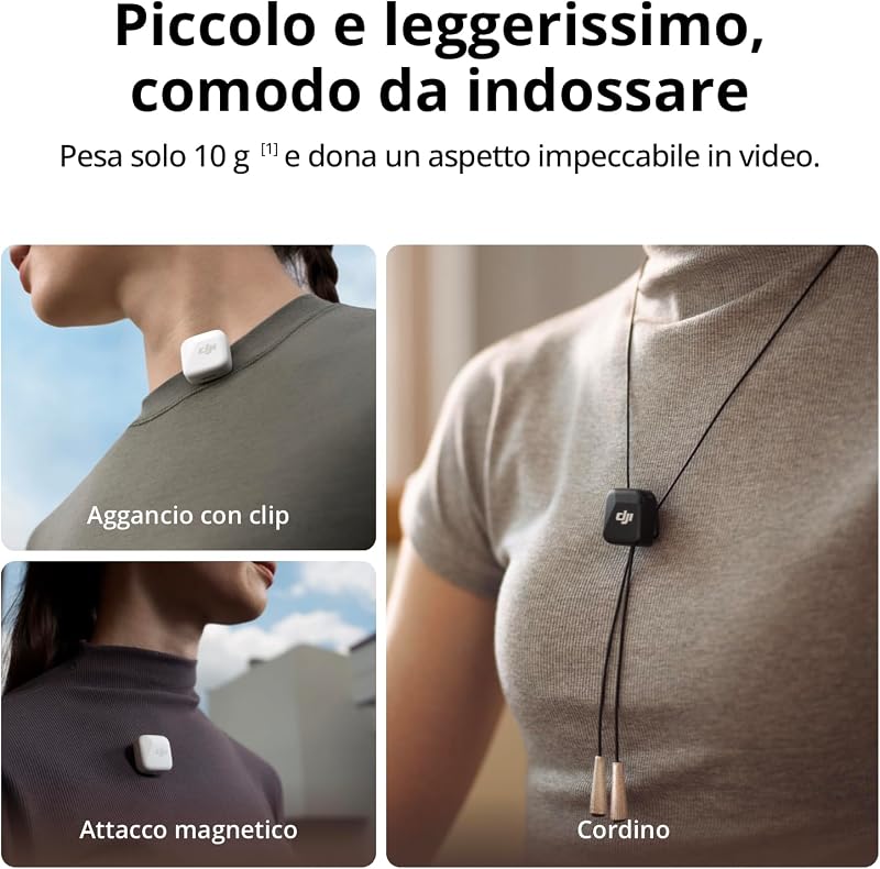 Mic Mini (2 TX + 1 RX + Custodia ricarica), leggero, audio alta qualità