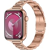 Tasikar Thin Band Compatible with Apple Watch Band 49mm 46mm 45mm 44mm 42mm Women Stainless Steel Metal Replacement Strap Compatible with iWatch Ultra 3 2 1 SE Series 11 10 9 8 7 6 5 4 3, Rose Gold