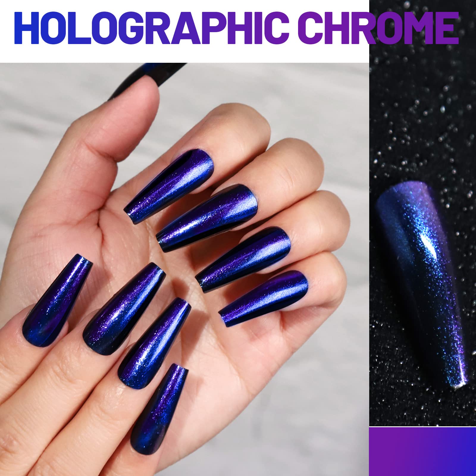 Teenitor Long Press On Nails, Chrome Press On Nails, 288pcs Long Coffin Ballerina False Nails, 12 Colors Full Cover Glue On Nails Holographic Metallic Mirror - Image 4