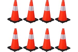 Traffic Cones Pylon Cones 18 Inch 8 Pack for Parking Lot Driveway Road Traffic Control Construction - Heavy Duty Flexible Bou