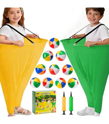 Lot De 2 Jeux Pantalon Géant Grand-Mère + 4 Balles Rebondissantes & Pompe – Animation Fun Plein Air, Jardin, Team Building