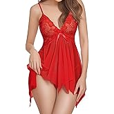 Vortixal Women's Sexy Lace Babydoll Chemise Nightgown Sleepwear with Adjustable Straps - Honeymoon Boudoir Outfits