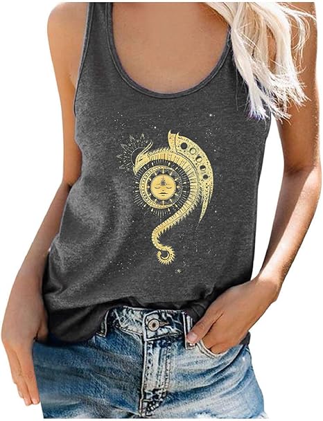 Amazon Co Jp Lutents 女性プラスサイズサマーサンムーンプリントoネックノースリーブカジュアルtシャツトップタンク レディース タンクトップ ヨガウェア Tシャツ キャミソール インナーシャツ スポーツウェア上着 ベスト 運動トップス ランニングウエア ジョギング