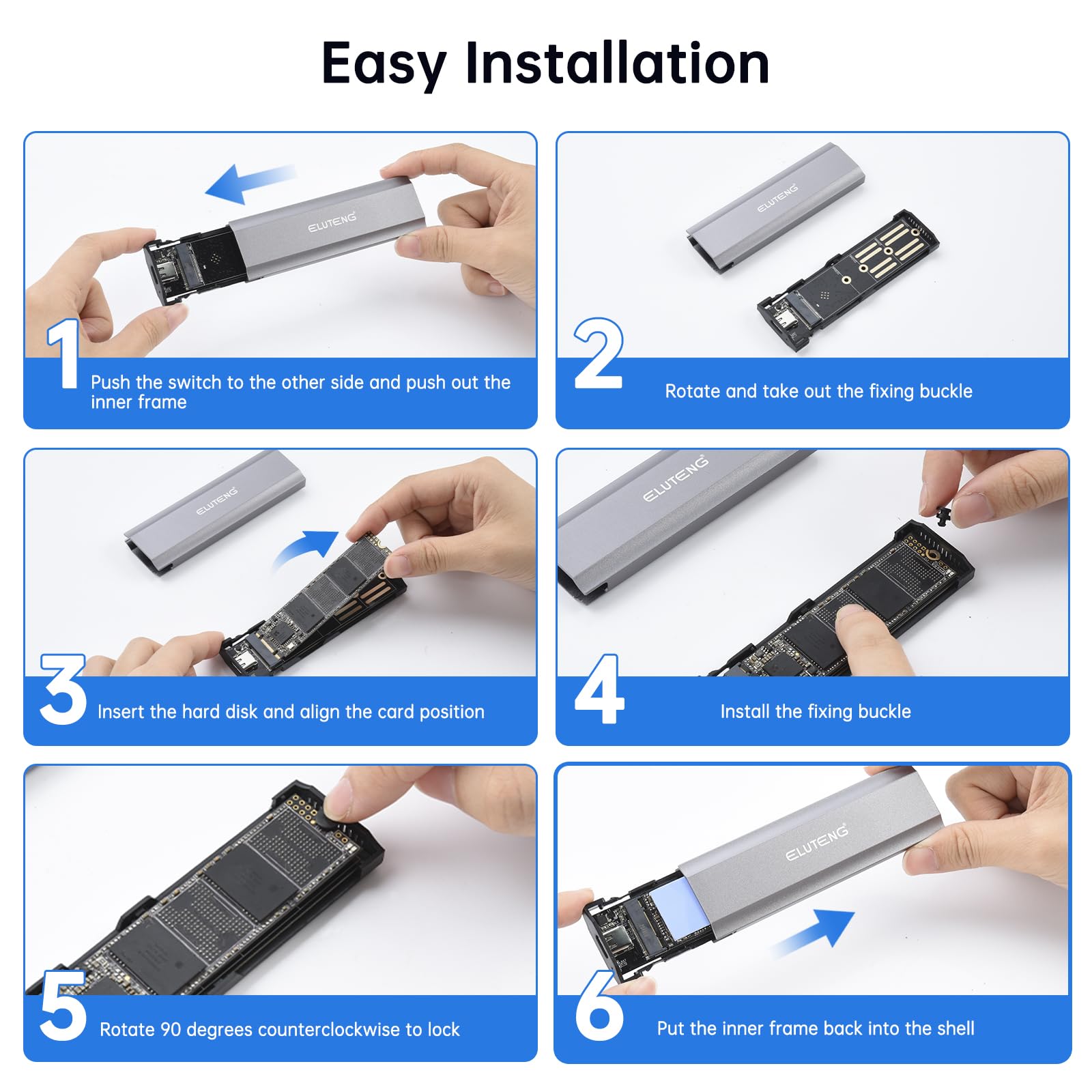 ELUTENG M.2 SSD Enclosure M.2 NVME SATA Dual Protocol Hard Drive Enclosure Aluminum USB 3.2 Gen 2 10Gbps External NVMe to USB SSD Reader Max 4TB Supports M and B&M Keys SSDs