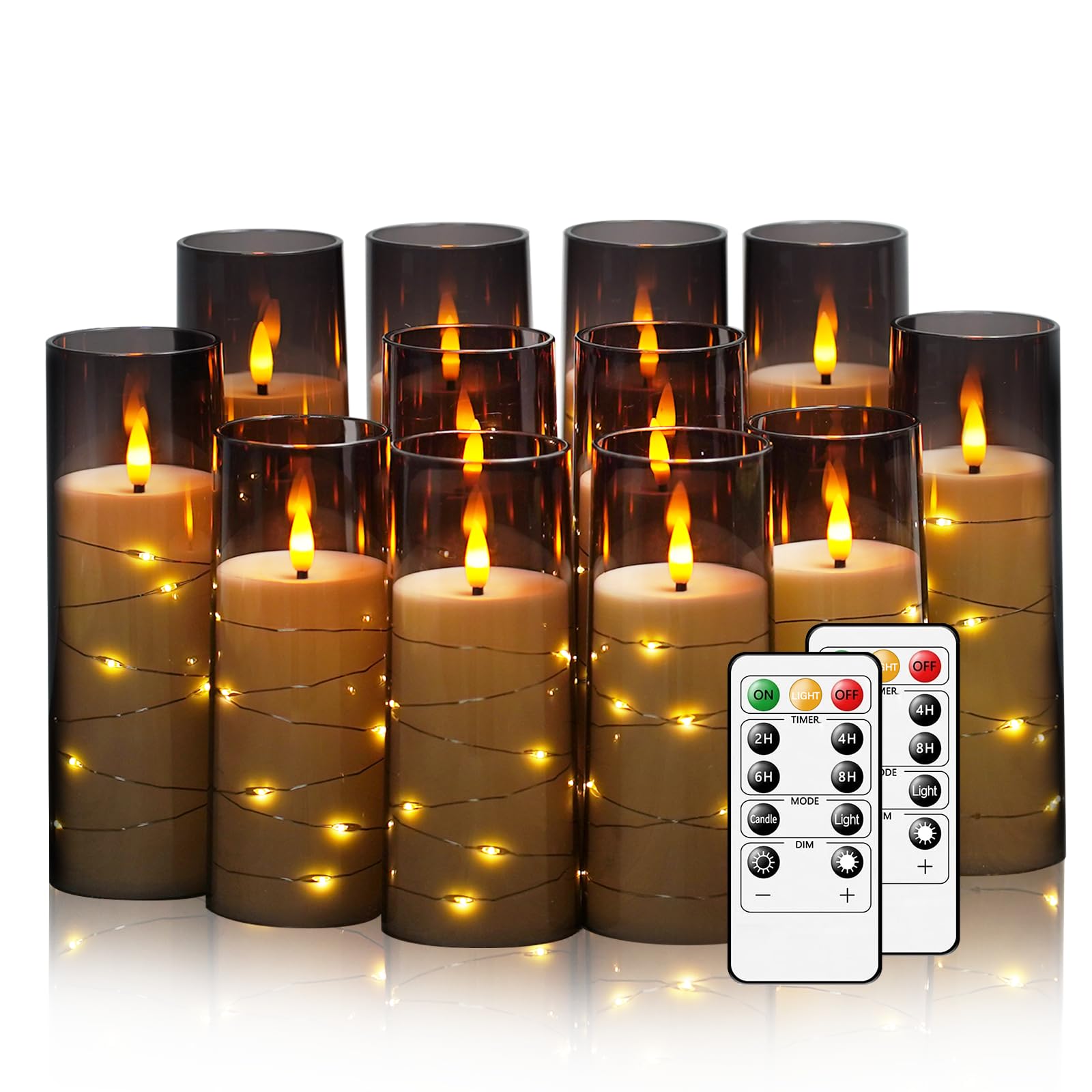 Photo 1 of Flameless Candles with Embedded Star String, 12 Pcs Battery Operated LED Pillar Candles with Remote and Timer, Suitable for Home Decor, Party, Christmas & Wedding (Grey)
