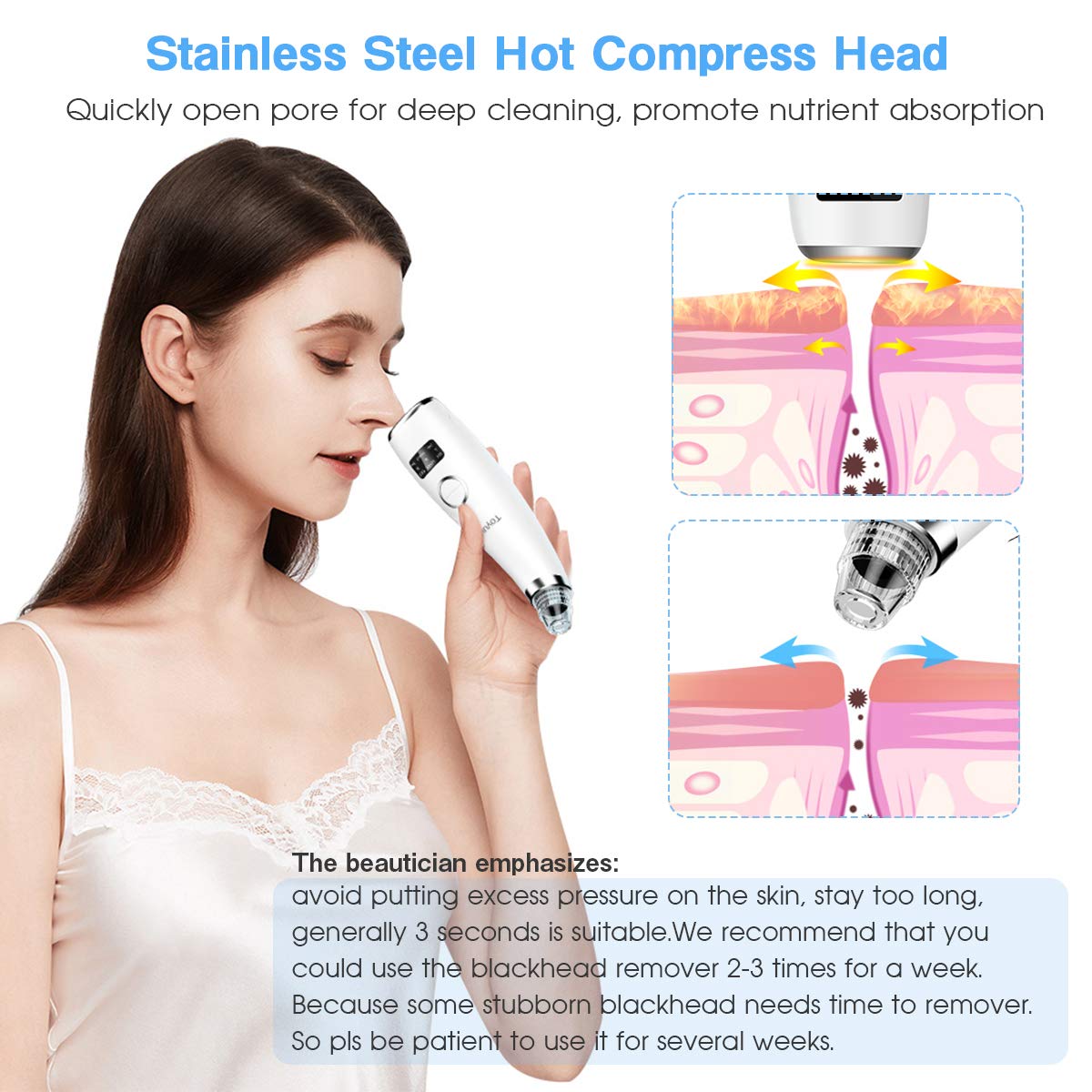 blackhead vacuum remover acne remover, toyuugo Facial Pore Cleanser Electric Acne Comedone, 3 Adjustable Suction Power, USB Rechargeable, LED Screen Blackhead Extractor Tool for Women and Men: Beauty