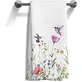WOOGCHEIR Spring Wild Flower Kitchen Towels Dish Towels,Dish Towels for Kitchen, Humming Bird Flowers Decorative Towel for Kitchen Bathroom,Hummingbird Gifts for Women,16x24 Inch