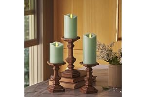 Matchless Candle Co. by Luminara Set of 3 (3" x 4.5",5.5",6.5") Flameless LED Flickering Battery Candle Moving Flame Pillar, Melted Edge, Real Wax Smooth Finish (Pastel Green)