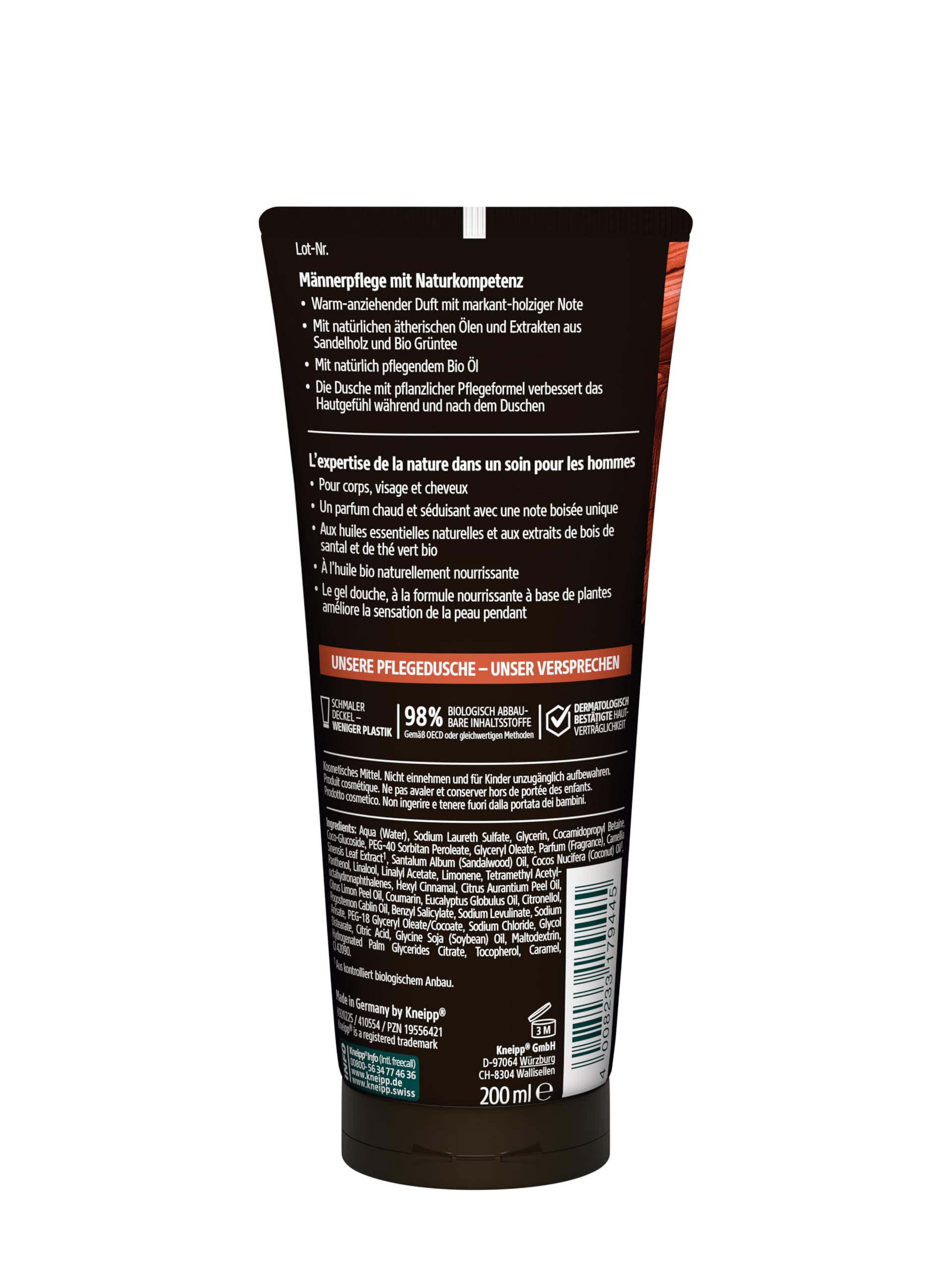 Kneipp MEN 3 in 1 Wild Duschgel - Sandelholz & Bio Grüntee - Für Haut, Haar & Gesicht - Verbessert das Hautgefühl - 200ml 2