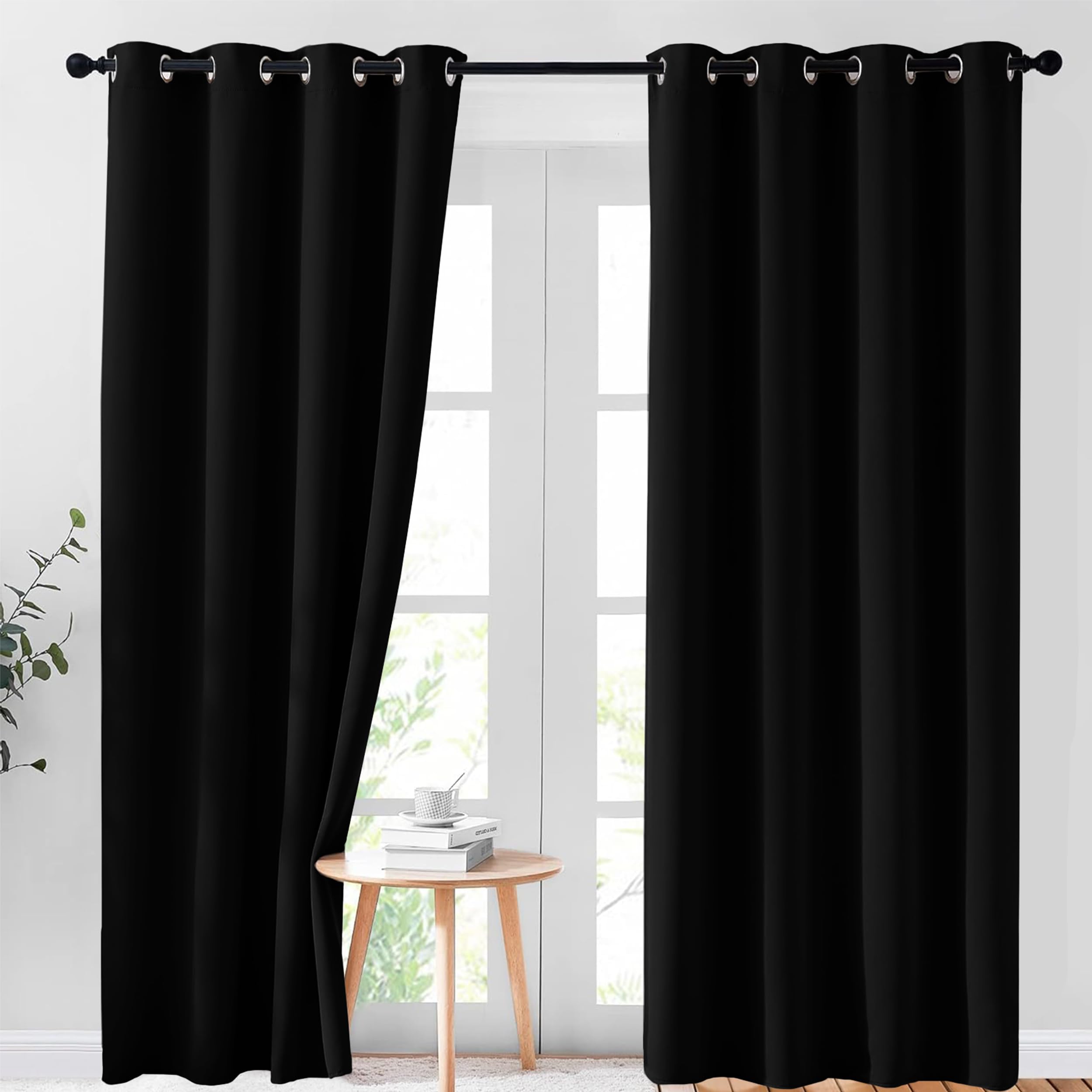 AR Ware Black Blackout Curtains - 2 Panels Drapes Eyelet Thermal Curtains for Living Room and Bedroom - Energy Saving - Soundproof lightweight curtains (66 x 72 inches)