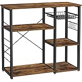 VASAGLE ALINRU Kitchen Baker’s Rack, Coffee Bar, Microwave Oven Stand, with Steel Frame, Wire Basket, 6 Hooks, 35.4", Rustic 