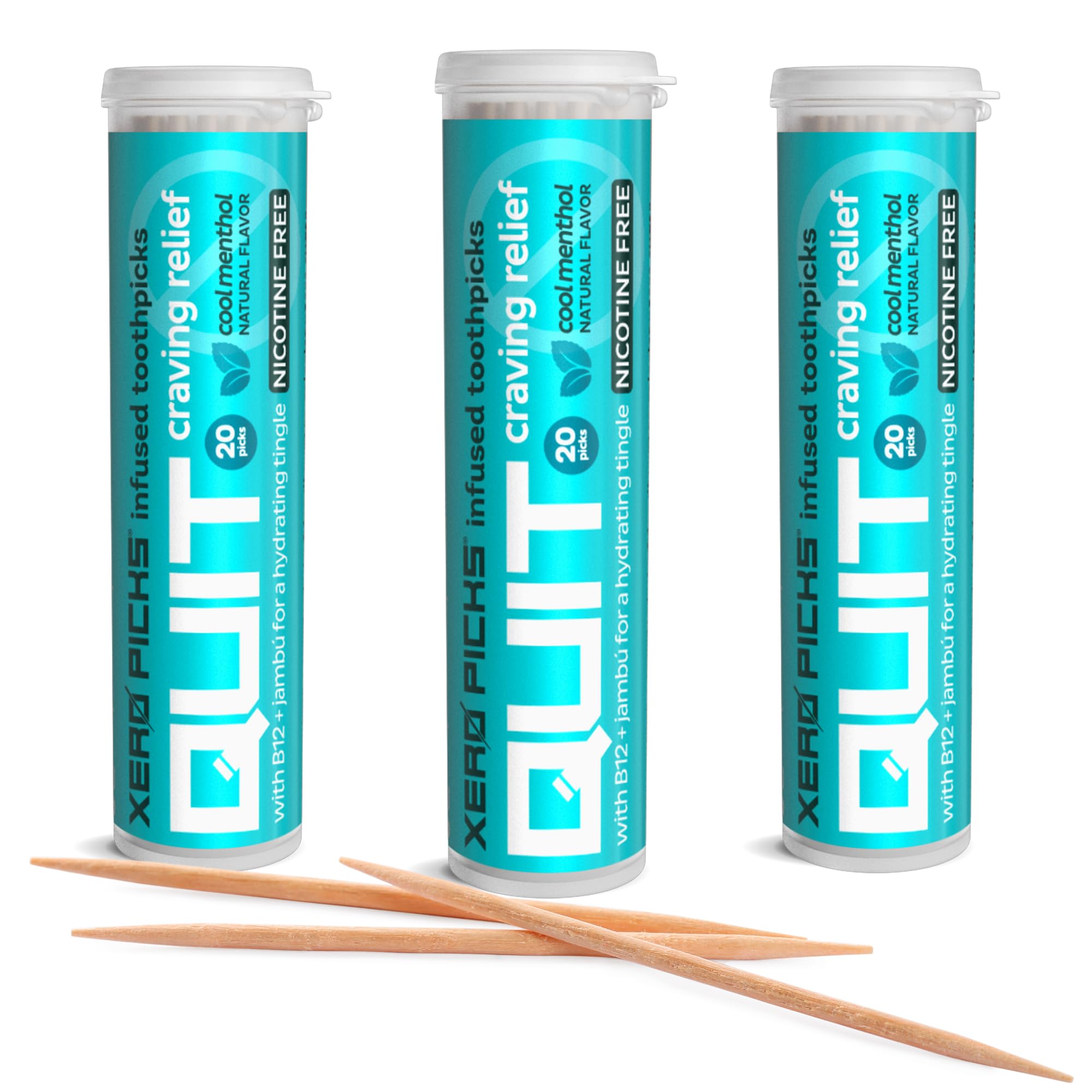 Xero Picks Quit - Infused Flavored Toothpicks - 60 Picks - 3 Pack - Cool Mint Menthol, Non-GMO Kosher Vegan