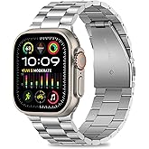 HITZEE Compatible with Apple Watch Ultra Band 49mm Business Stainless Steel Metal Strap Men Women Link Bands Compatible for Apple Watch Ultra 3/2/1, 49mm Silver