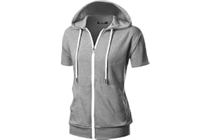 GIVON Womens Slim Fit Zip Up Hoodie Short Sleeve Thin Jacket Full Zip Sweatshirt with Plus Size
