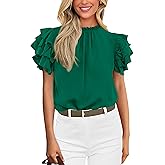 KIRUNDO Blouses for Women Dressy Casual 2026 Spring Summer Ruffle Short Sleeve Mock Neck Work Shirts Tops Fashion Clothing