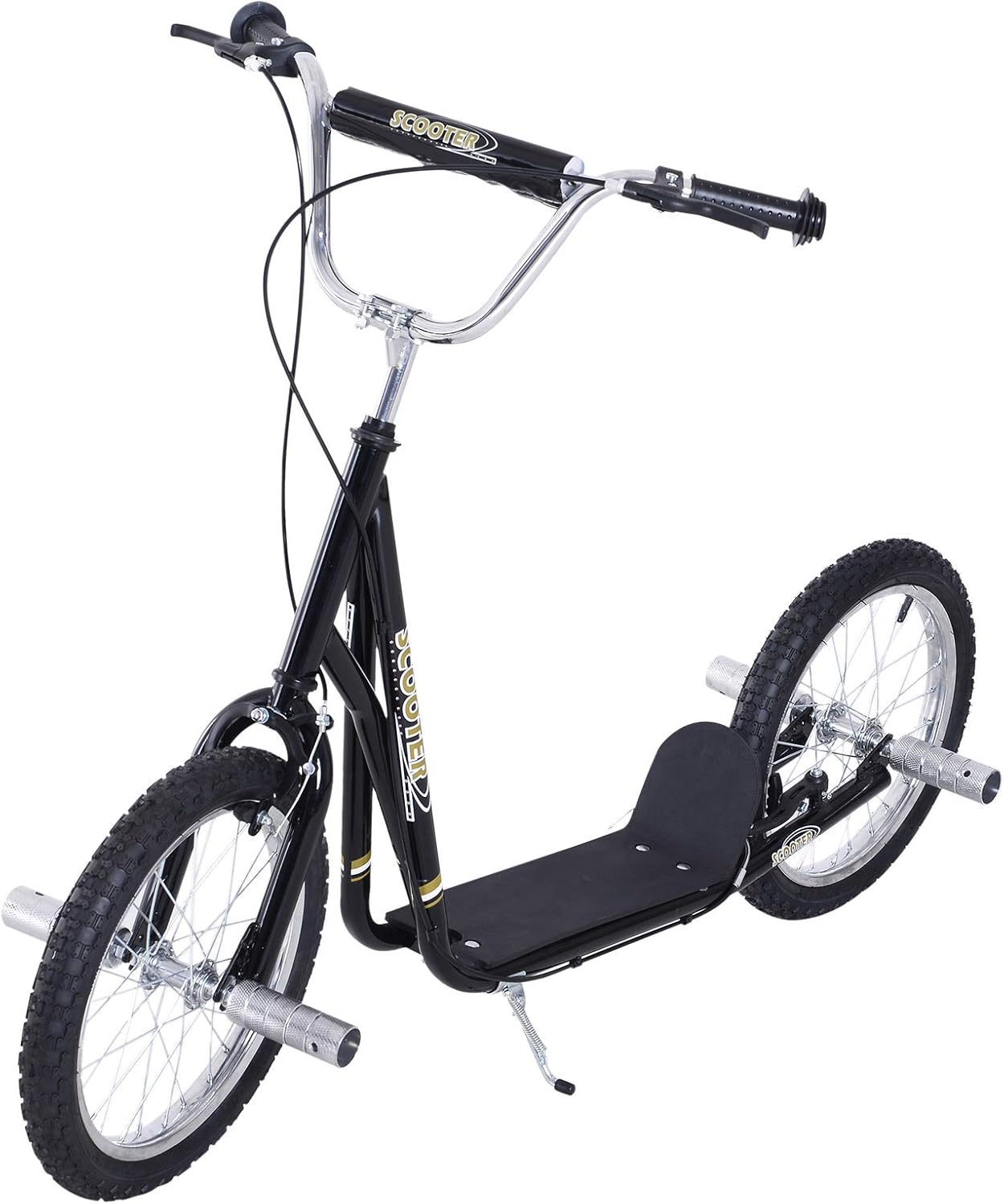 HOMCOM Stunt Scooter, Kids Scooter with 16" Big Wheels, Adjustable Height, Dual Brakes, for Ages 5+ Years, Black