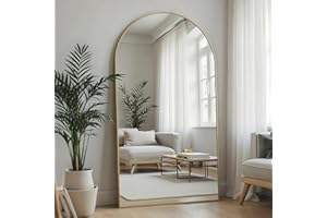 Dewfig Arched Full Length Mirror, 76"x34", Large Floor Mirror with Stand, Full Body Mirrors Standing Mirrors for Leaning Hanging Bedroom, Living Room,Dressing Room, Aluminum Alloy Frame, Gold