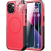 Diverbox for iPhone 13 Case [Compatible with MagSafe] [with Screen Protector ] [Shockproof] [Dropproof] Heavy Duty Protection Phone Case for Apple i Phone 13 (Red)