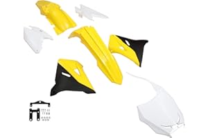 ECOTRIC Plastic Kit Bodywork Set White Yellow Black Compatible with Suzuki RM125 2001-2007; Suzuki RM250 2001-2008