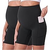 POSHDIVAH Maternity Shorts for Women Over Belly Biker Summer Pregnancy Workout Yoga Active Running Short Leggings 5"/8"