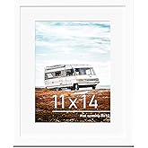 PEALSN 11x14 Picture Frame, Display Pictures 8 x 10 with Mat or 11 x 14 Without Mat for Wall Mounting Display, Photo Frames, White.