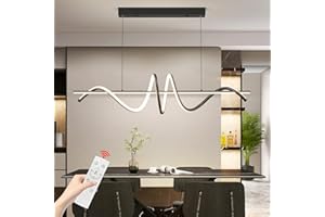 MIKERU Modern Led Chandeliers for Dining Room, Dimmable 3000k~6500k Remote Control Black Spiral Shape Pendant Lights 50w Height Adjustable Hanging Lights for Dining Rooms Kitchen Island Restaurant
