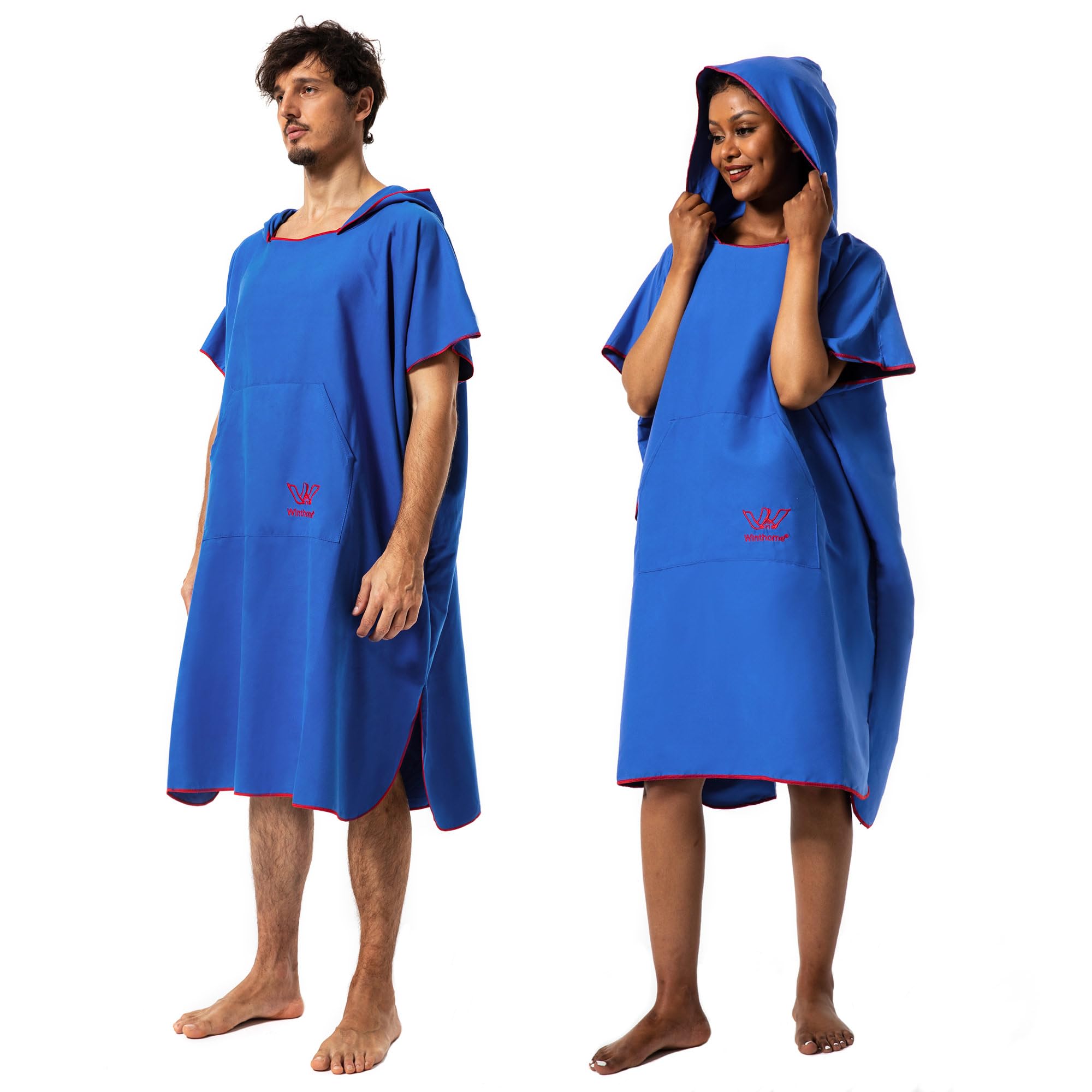 Winthome Changing Robe for Adult Women Men, Lightweight Towel Poncho for Surfing Swimming Wetsuit Beach Changing (Blue, M)