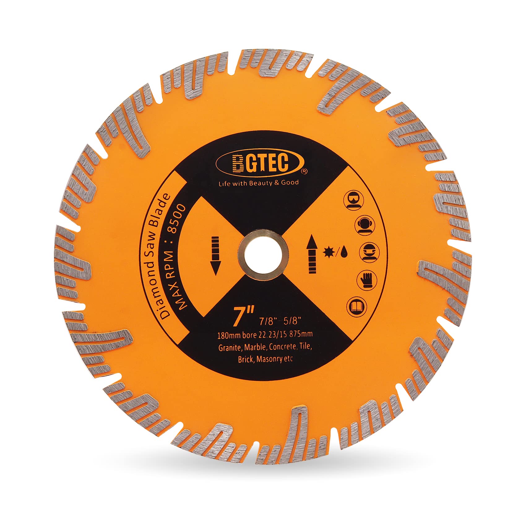 BGTEC Diamond Saw Blade, 7"/180mm Granite Cutting Disc for Circular Saw Cutting Marble, Concrete,Masonry,Ceramic,Porcelain