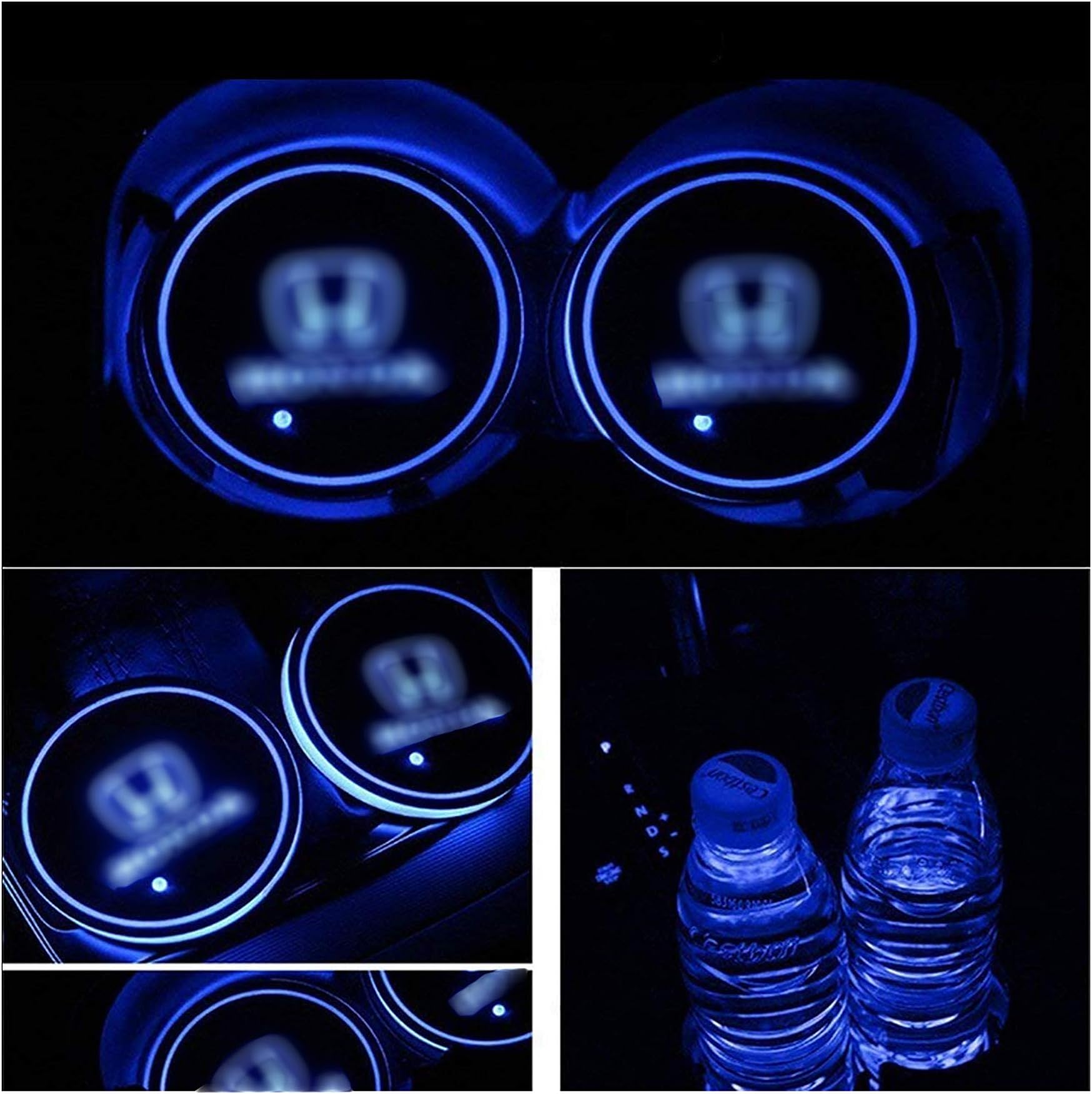 OnWheel FurnishMyAuto OnWheel Car LED Coaster Logo Cup Holder 7 Colors Changing Atmosphere Lamp for Honda - Set of 2 pcs
