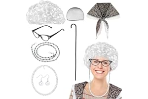 Keymall Old Lady Wig Accessories Old Women Grandma Granny Costume for Halloween Cosplay 100 Days of School