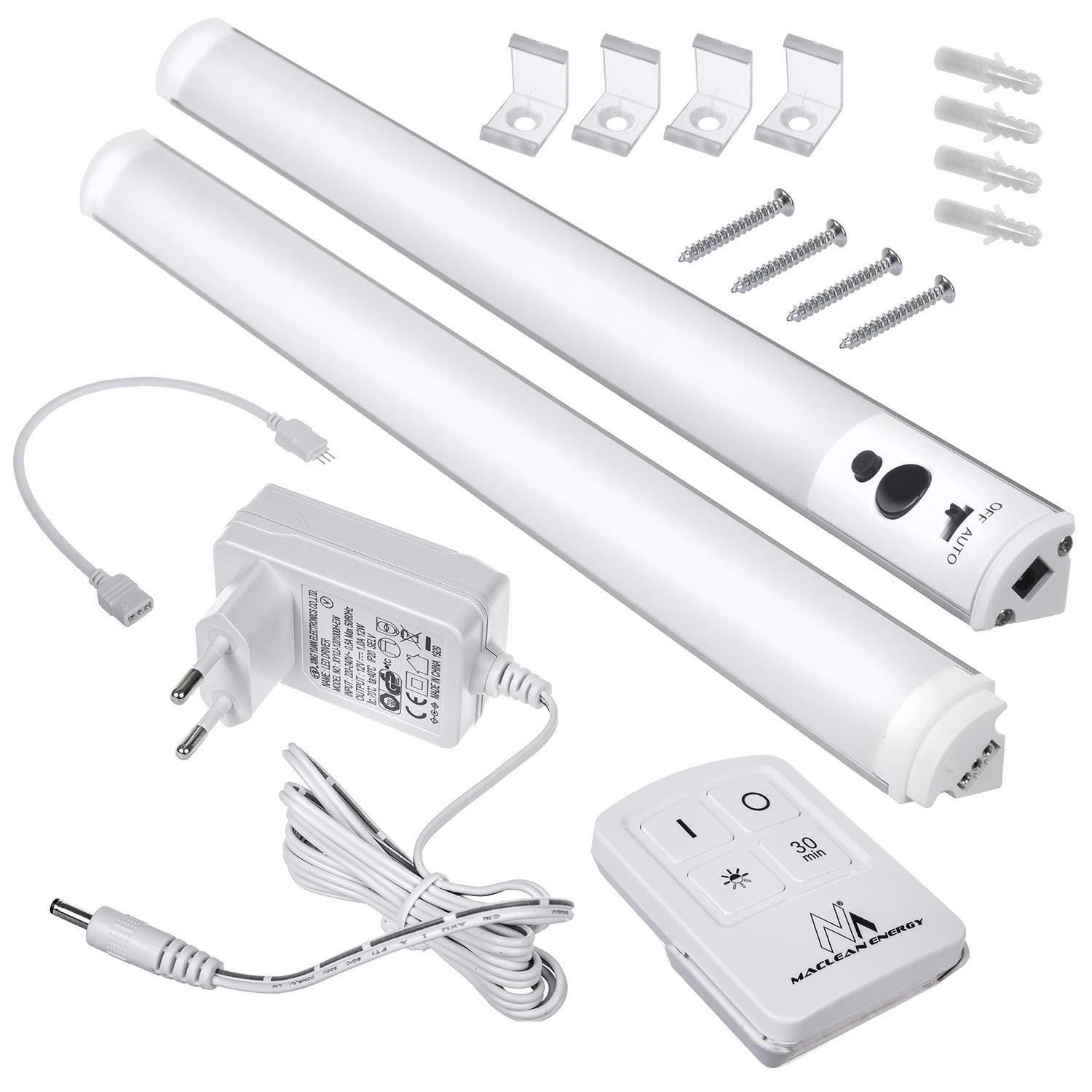 Maclean MCE245 Unterschrank Linear LED Unterbauleuchten mit Fernbedienung Lineare Lichtleiste Timer Helligkeitseinstellung 240LM Kaltweiß (2-Module Set)