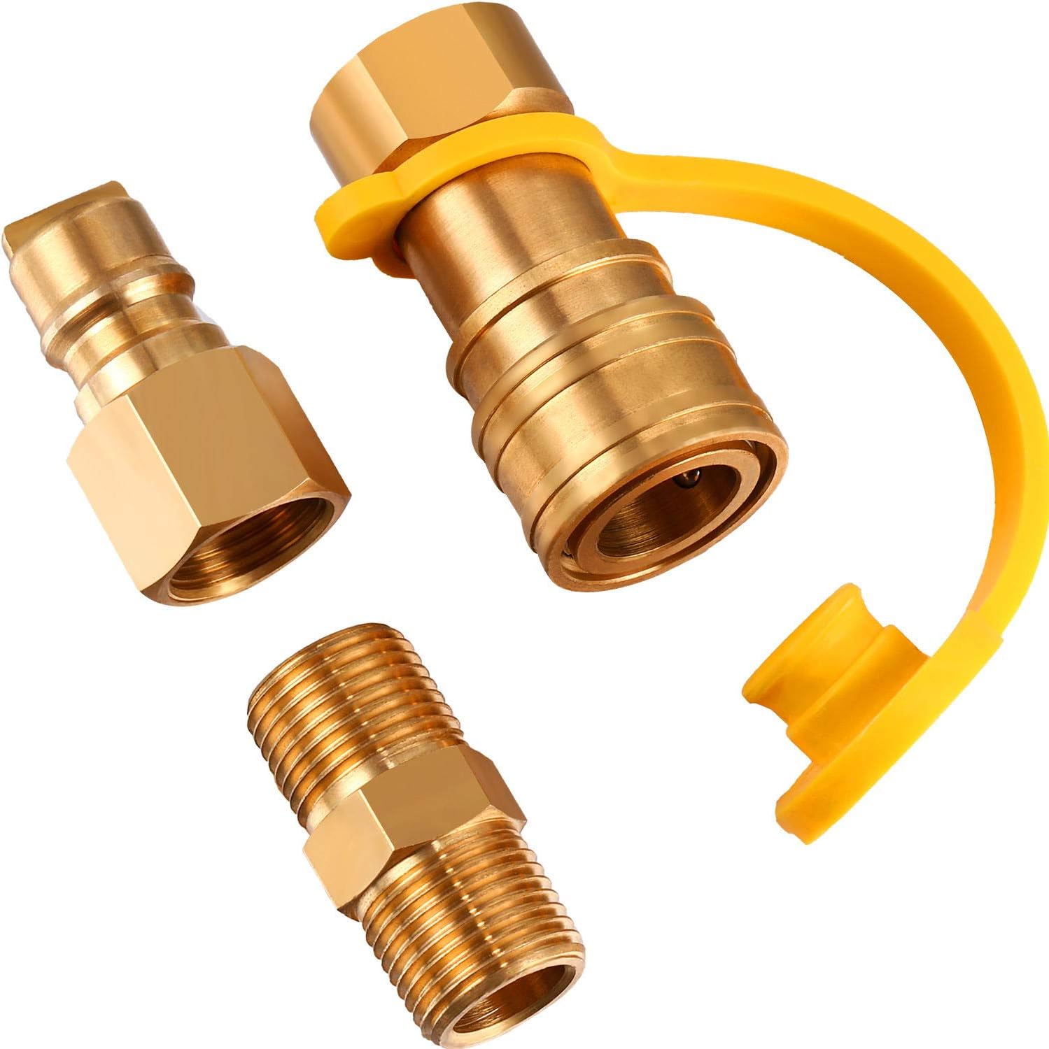 3/8 Inch Natural Gas Quick Connector Brass Propane Adapter Fittings for LP Gas Propane Hose Quick Disconnect Accessories