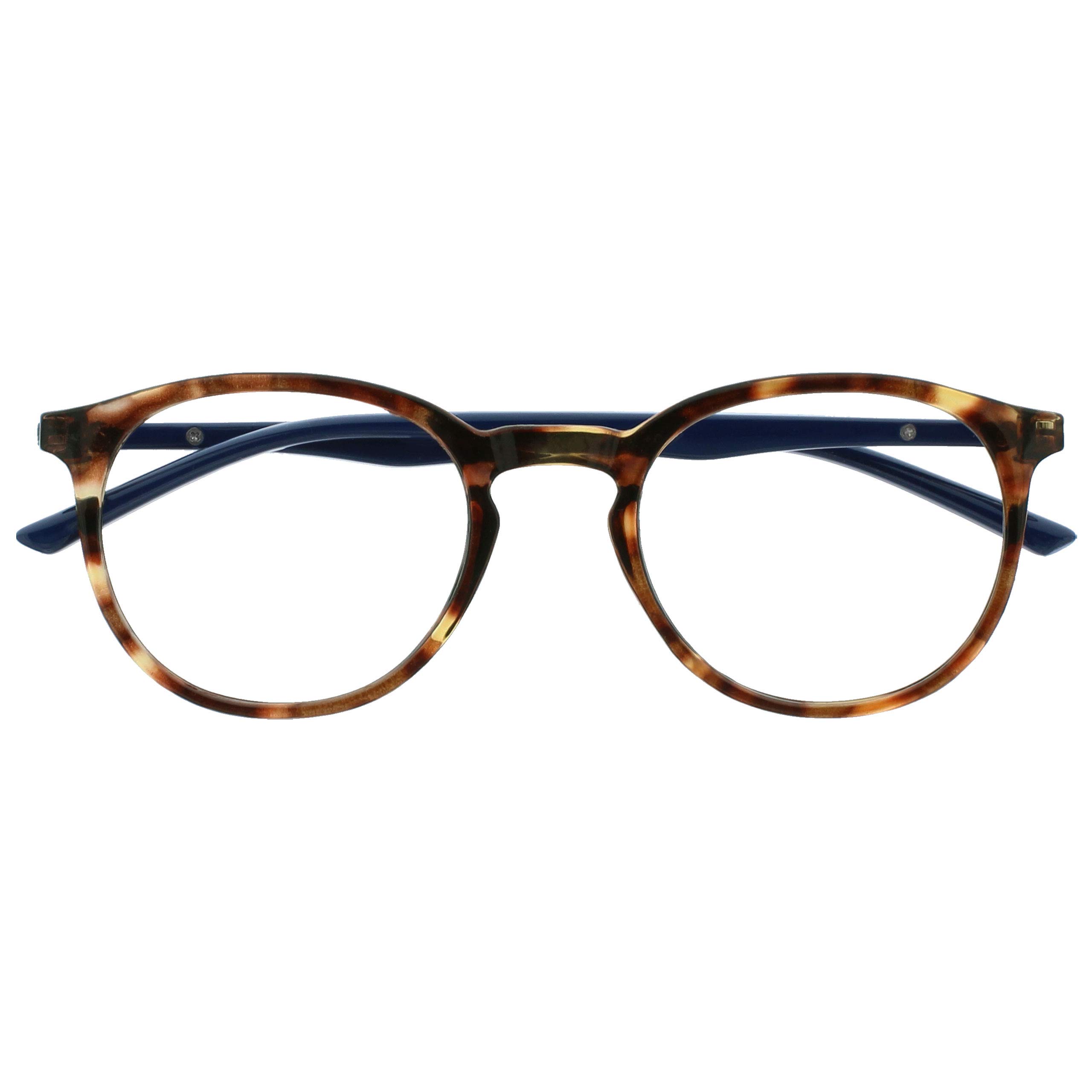 OPULIZEOPULIZE Met Reading Glasses Slim Round Frame Scratch Resistant Spring Hinges Brown Tortoiseshelll Blue Arm Mens Womens R60-2 +2.50