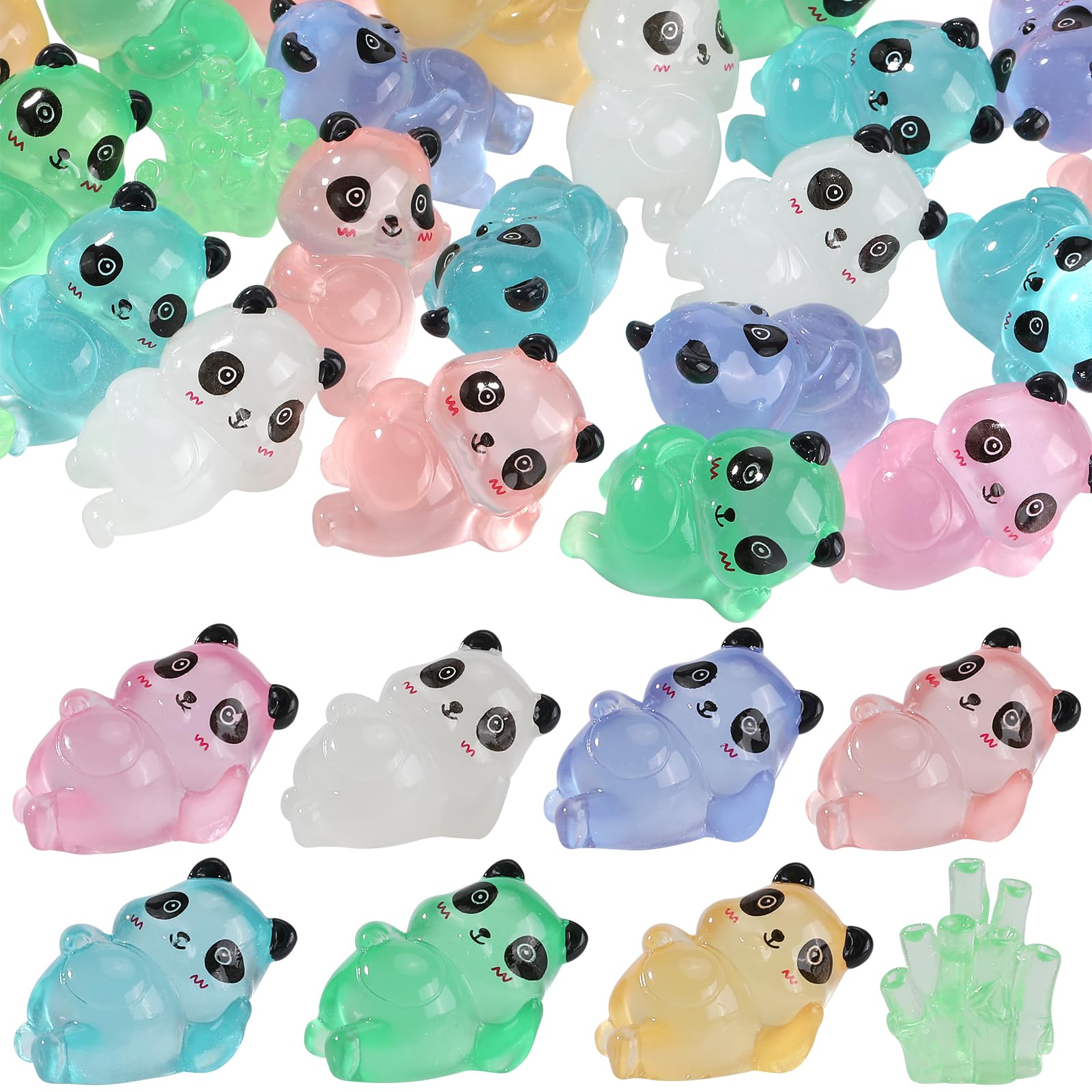 WEWAYSMILE 32pcs Luminous Mini Resin Animals That Glow in the Dark - 8 Style Mini Panda for Patio Home Decor DIY Crafts