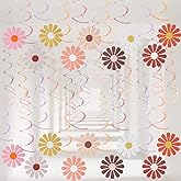 30 PCS Boho Daisy Flower Hanging Swirls, Colorful Foil Ceiling Hanging Decorations for Flower Themed Birthday Party Baby Shower Supplies