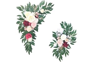 BLOSMON Artificial Flowers Swag Wedding Decorations Floral Swag Set of 2 for Wedding Welcome Sign Floral Decorations Dusty Rose&Burgundy Silk Flower Swag Arrangements for Wedding Reception Decor