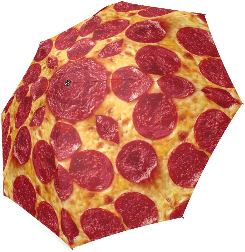 WECE Funny Pepperoni Pizza Compact Umbrella Folding Travel Rain/Sun Umbrella Anti-uv, Windproof Rainproof Umbrella