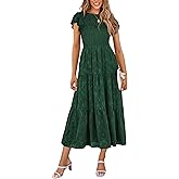 PRETTYGARDEN Midi Dresses for Women 2026 Summer Floral Cap Sleeve Smocked A Line Long Elegant Spring Wedding Guest Dress