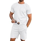 Babioboa Men's Short Sleeve Tracksuit Summer T Shirt & Shorts set Striped Jaquard Solid Two Piece Casual Daily Duty-off