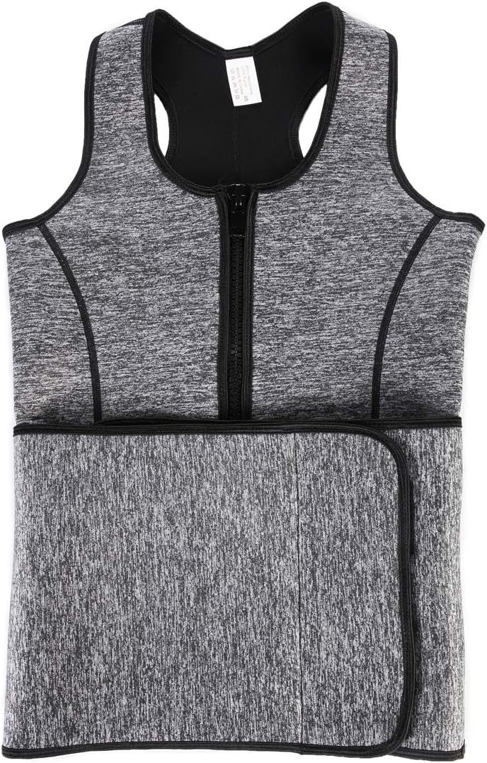 GIRL MELODY Sauna Sweat Zipepr Waist Trainer Vest for Women Weight Loss Slimming Tank Top with Adjustable Waist Shaper Corset Belt (Grey, XX-Large)
