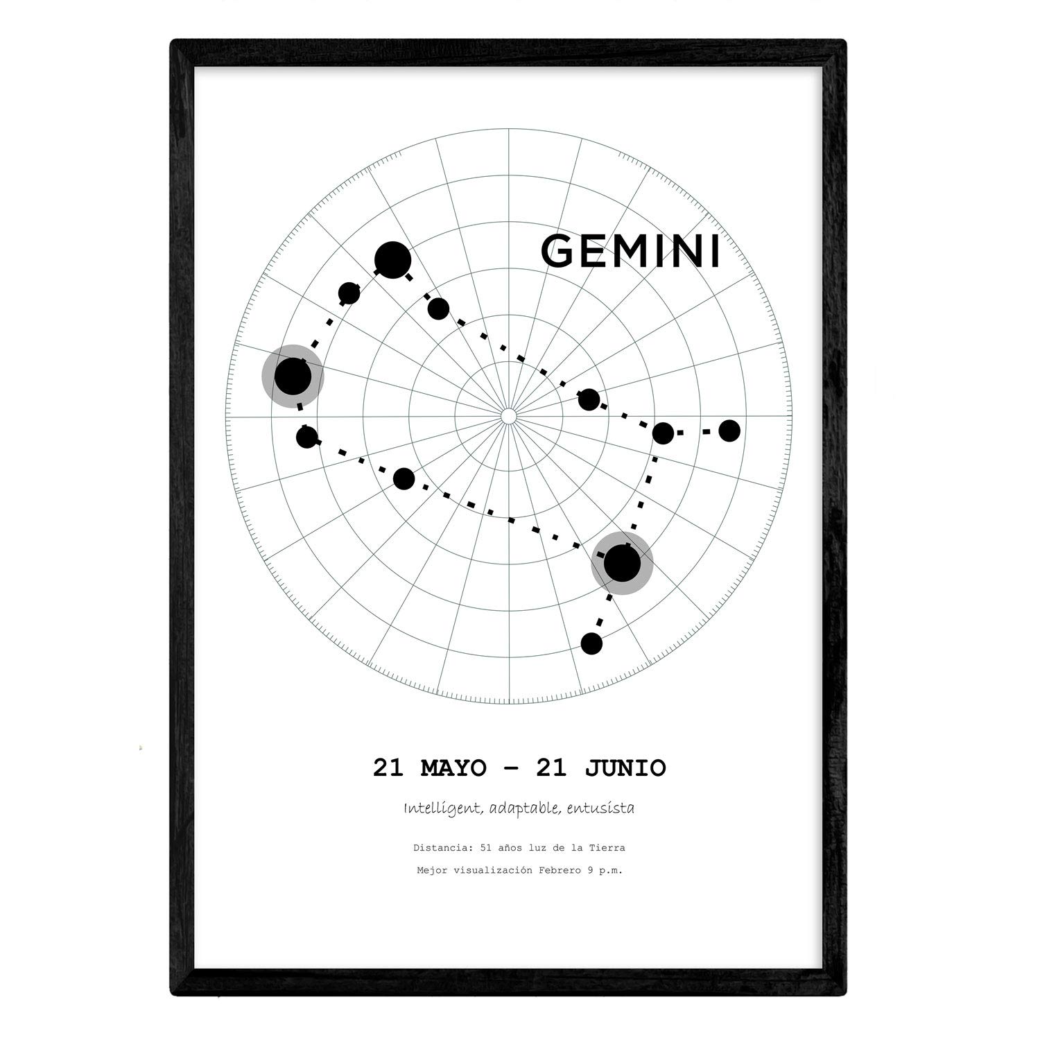 Nacnic Poster with Gemini constellation. Poster with zodiac symbol A3 in size and starry sky background