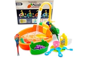 ESSGUO Parrot Bath Shower, Bird Bath for Cage, Automatic Bird Bathtub Pet Bath Pool with Faucet, Bird Fountain Swimming Pool Toy Bath Shower Water Dispenser for Ferret, Love Bird, Goldfinch (Orange)