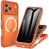 CENHUFO Magnetic Privacy for iPhone 17 Pro Max Case [Compatible with Magsafe] Full Body Phone Case Built-in 9H Tempered Glass Privacy Screen Protector, Camera Protection Shockproof Cover - Orange